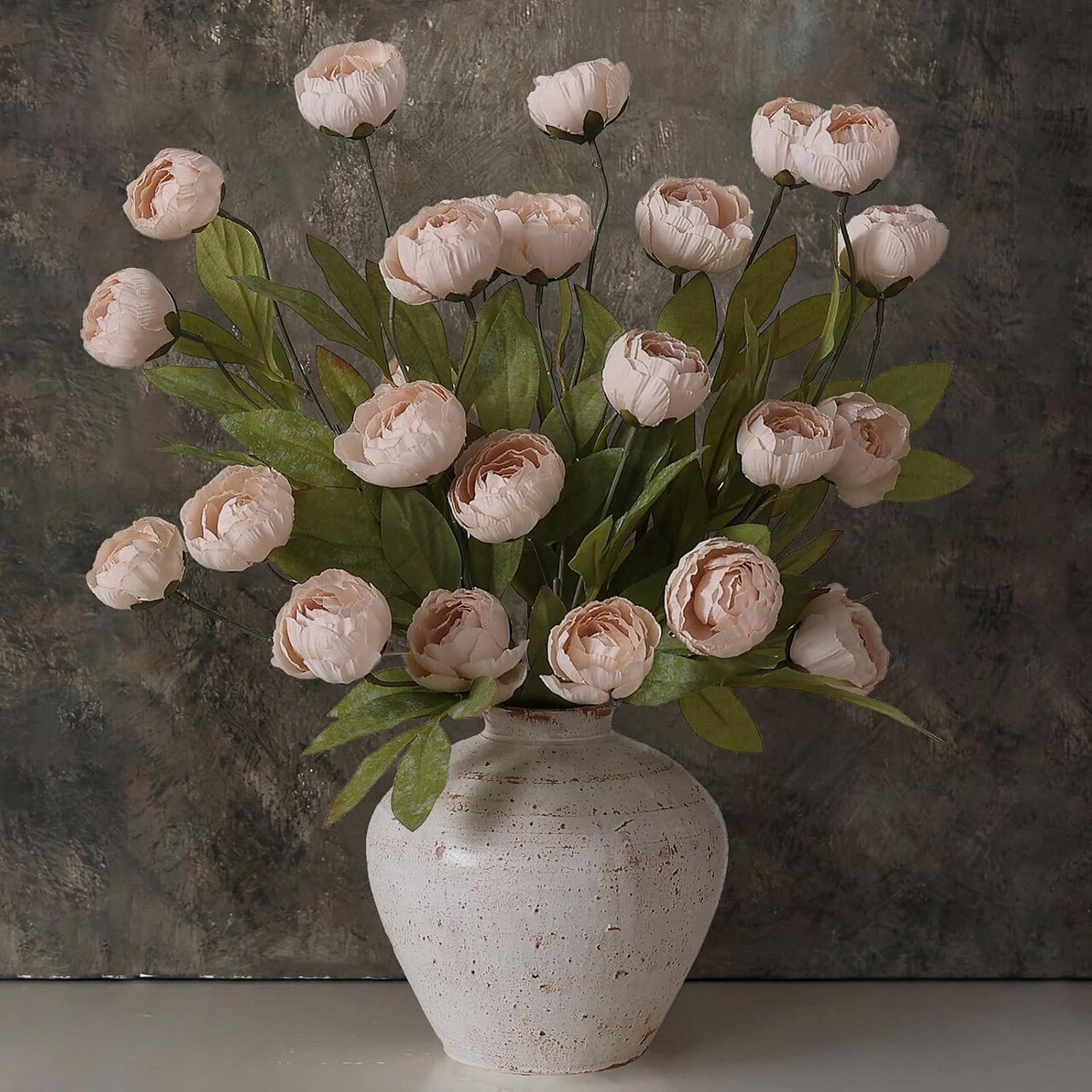 6 PCS Beige Artificial Peony Branches with Stems, 27” Faux Silk Peonies for Vase, Bulk Fake Flowers for DIY Bouquets, Wedding Centerpieces, Table Arrangements, Bridal Shower & Home Decor